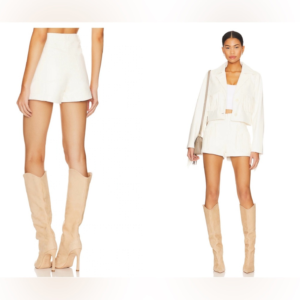 NWOT MSRP $111 Line & Dot Selena Fringe Faux Leather Shorts in Bone. SHORTS ONLY